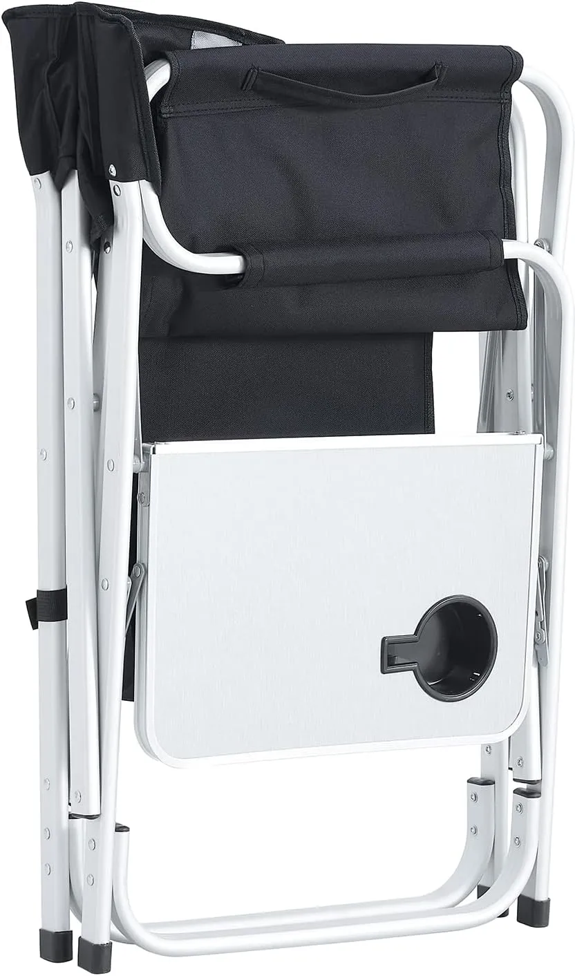 XXL Oversized Folding Camping Chair, Portable Aluminum Directors Chair with Side Table & Storage Pocket, Lawn Chairs for Fishing,Trip,Picnic,Lawn,Concert Outdoor, 1 PCS Black