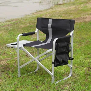XXL Oversized Folding Camping Chair, Portable Aluminum Directors Chair with Side Table & Storage Pocket, Lawn Chairs for Fishing,Trip,Picnic,Lawn,Concert Outdoor, 1 PCS Black