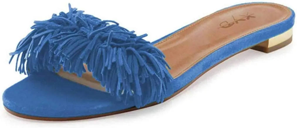 XYD Summer Fringe Slide Sandals Slip On Comfortable Slippers Solid Women Loafer Shoes Easy Walking