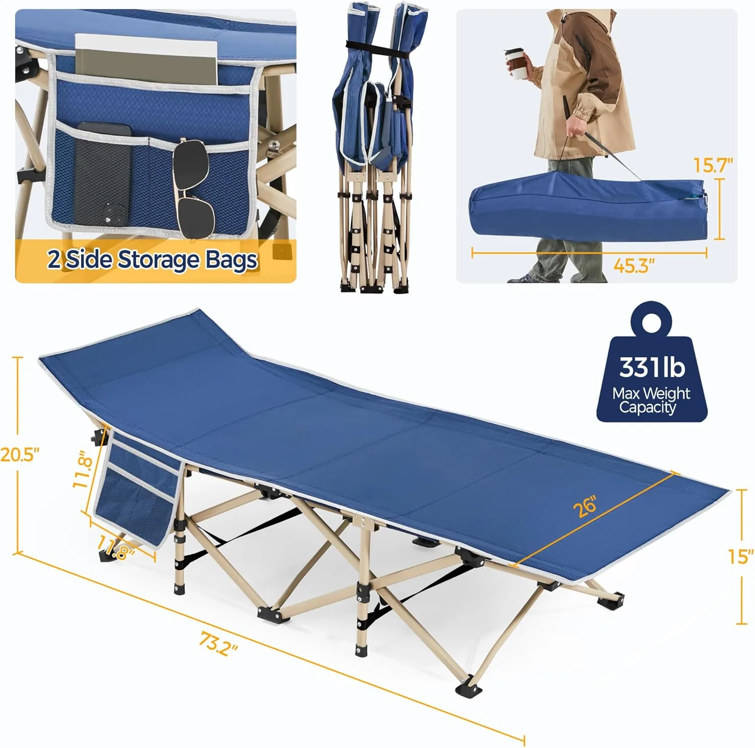 Yaheetech Folding Camping Cot, Portable Military Canvas Sleeping Bed, Outdoor Comfortable Lightweight Bed with Carry Bag for Hiking, Backpack Travel, Home & Office