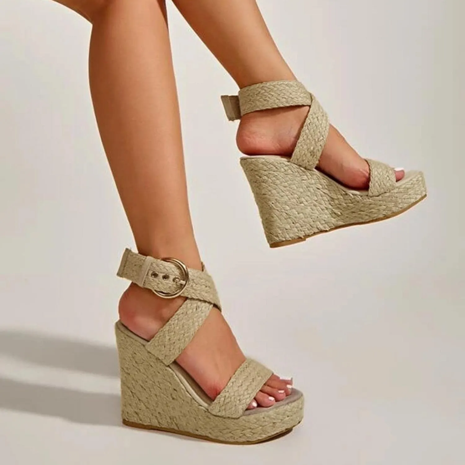 ZBYY Wedge Sandals for Women Wide Width Slingback Platform Open Toes Summer Cross Ankle Strap Espadrille Wedge Sandals