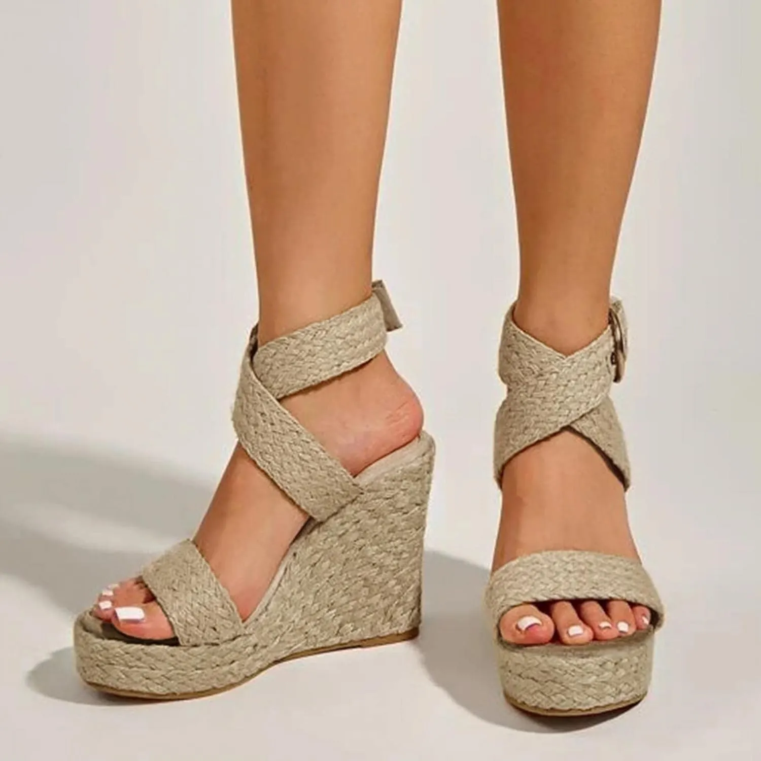 ZBYY Wedge Sandals for Women Wide Width Slingback Platform Open Toes Summer Cross Ankle Strap Espadrille Wedge Sandals