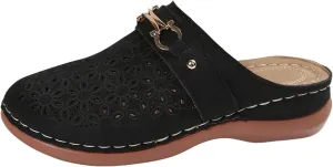ZSpzx 2025 Wedge Sandals for Women Closed Toe Boho Cutout Caged Orthopedic Low Heels Arch Support Wide Width Slides Ladies Walking Summer Comfortable Slippers for Daily Wear Outdoor Indoor