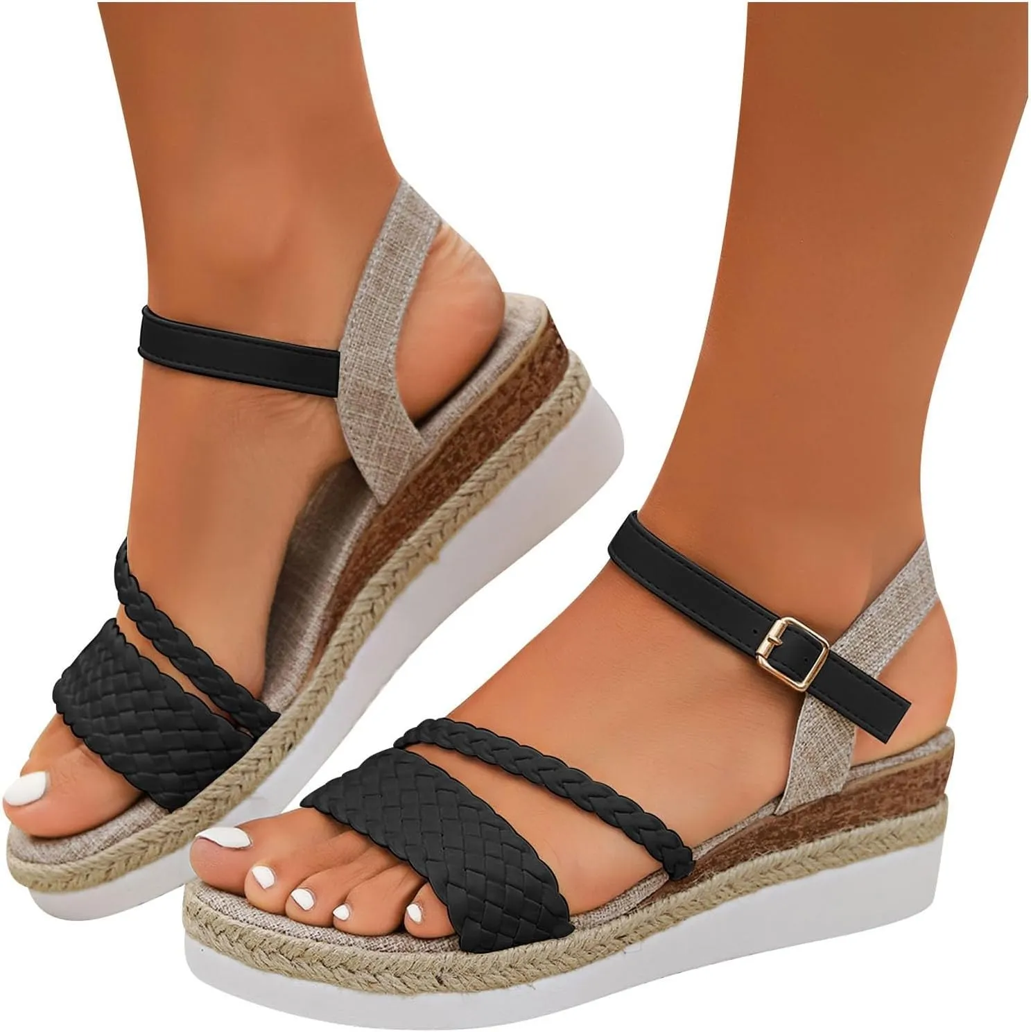 ZSpzx Espadrilles Wedge Sandals for Women Orthopedic Open Toe Slingback Backless Adjustable Ankle Strap Platform Sandal Strappy Arch Support Shoes Ladies Cushion Footbed Low Wedges Heel Shoe