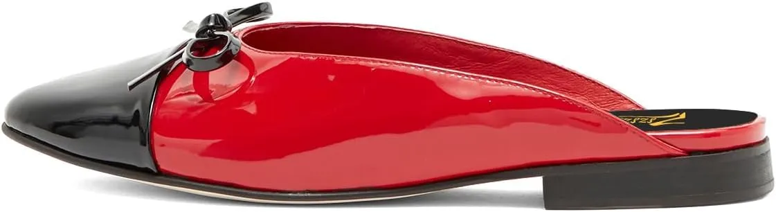 Zszszsu Women's Cute Bowknot Closed Round Cap Toe Flat Mules Casual Slip On Backless Loafer Two-Tone Walking Dress Shoes Size 4-16 US