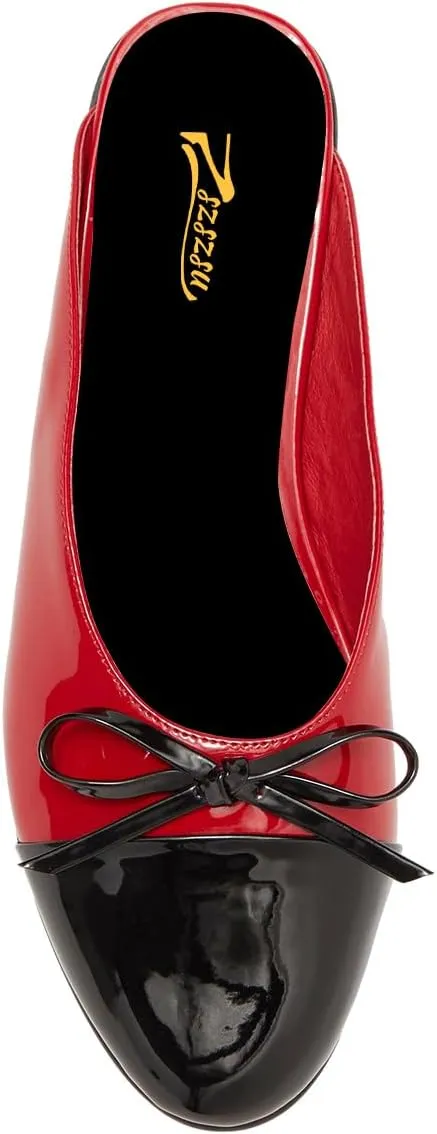 Zszszsu Women's Cute Bowknot Closed Round Cap Toe Flat Mules Casual Slip On Backless Loafer Two-Tone Walking Dress Shoes Size 4-16 US