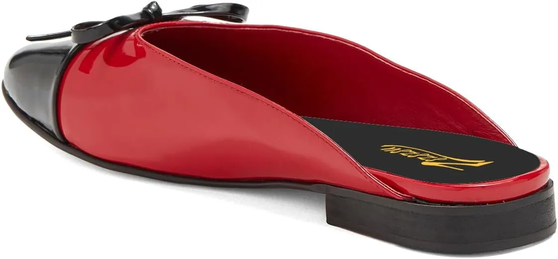 Zszszsu Women's Cute Bowknot Closed Round Cap Toe Flat Mules Casual Slip On Backless Loafer Two-Tone Walking Dress Shoes Size 4-16 US