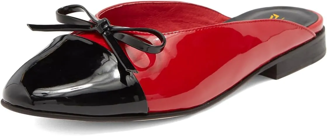 Zszszsu Women's Cute Bowknot Closed Round Cap Toe Flat Mules Casual Slip On Backless Loafer Two-Tone Walking Dress Shoes Size 4-16 US
